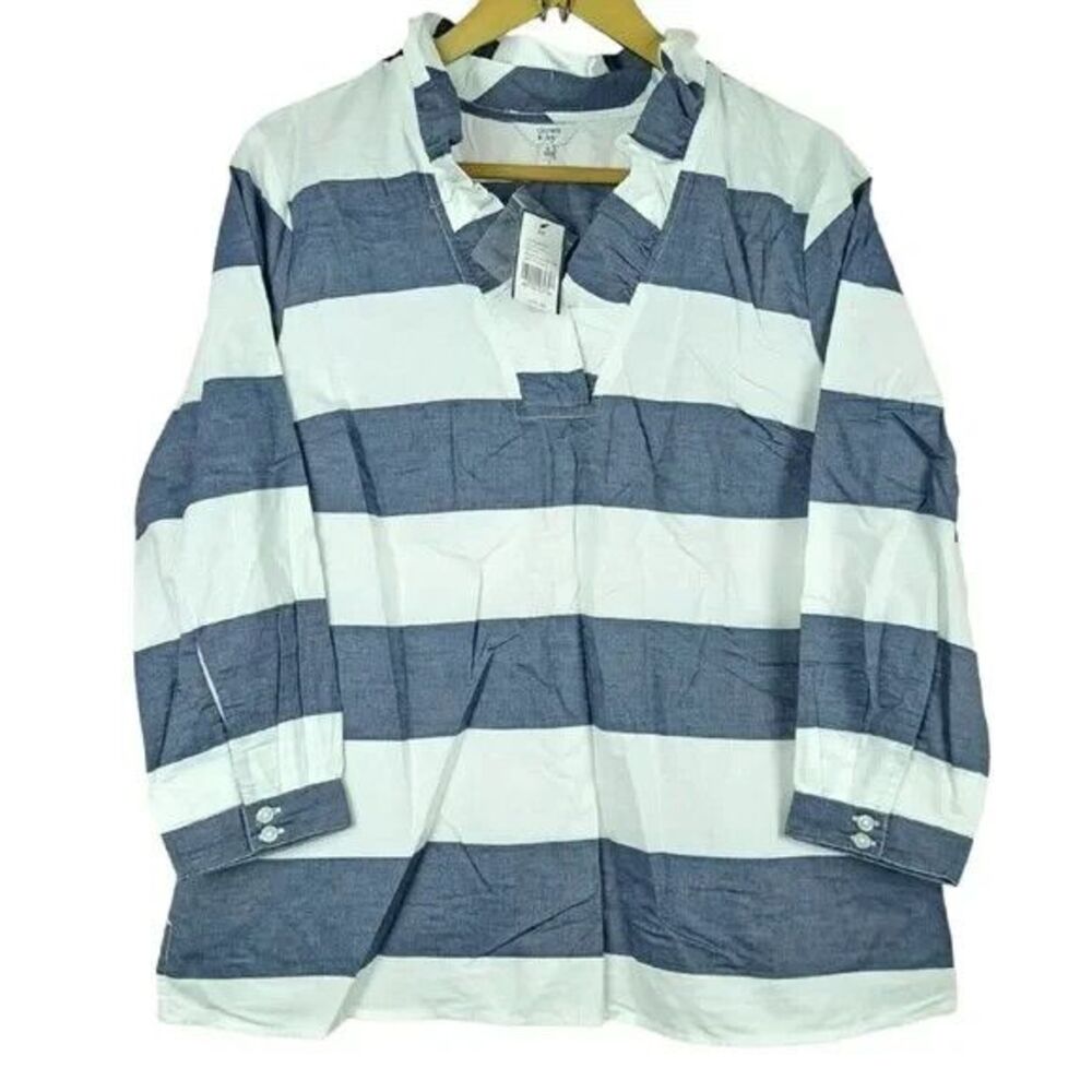 NEW Crown And Ivy Women Long Sleeve 100% Cotton Blouse Ruffle Collar Size M